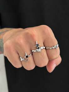 3pcs Punk Minimalist Star Rings, Unisex, Couples Gift, Holiday Gift For Family And Friends - Rhinestone Star - View 10