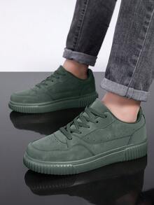 36-45 Unisex Thick Sole Lace-Up Casual Sneakers, White Shoes, Versatile Soft Bottom Student Skate Shoes, Non-Slip & Wear-Resistant - Green - View 6