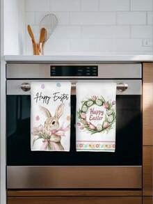 1/2/4条装厨房毛巾，复活节粉色兔子郁金香花环图案超细纤维厨房毛巾，柔软厨房布，适用于餐厅厨房，节日礼物 - 粉色 - 查看 6