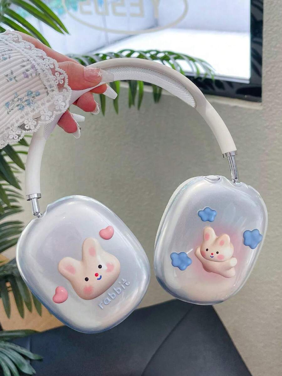 1对少女风甜美兔子爱心图案耳机保护套 - TPU软壳，适用于Airpodsmax/Airpodsmax2蓝牙头戴式耳机 - 無色 - 查看 1