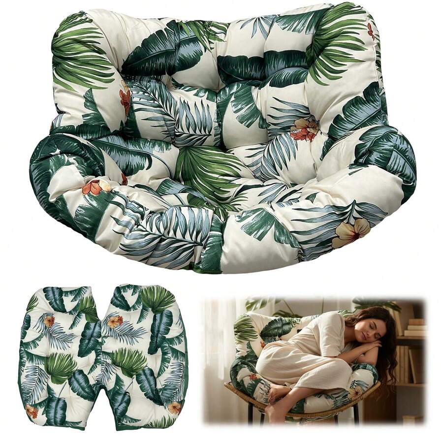 Rocking Chair Cushion,Waterproof Wicker Egg Chair Replacement Pad, Hammock Chair Pad, Oversized Multifunctional Wicker Egg Lounge Chair Soft Cushion,Thick Papasan Seat Cushion With Ties For Indoor & Outdoor Patio, Porch, Balcony, Garden Patio Outdoor Rocking Chair Living Room, Comfy Modern Cozy Lounge Rocker Chair Cushion For Balcony Porch Patio - 嫩芽綠色 - 查看 1
