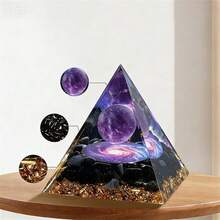 1 Peça Esfera de Ametista Natural com Lascas de Obsidiana Preta Redemoinho, Acessório de Equilíbrio de Chakra com Poder. Adequado para Alívio do Estresse, Melhoria do Canal de Energia, Promoção do Fluxo de Energia, Cura Espiritual e Atração de Sorte e Sucesso - Um Presente Ideal para Decoração de Carro e Móveis. - Estrela - Visão 1