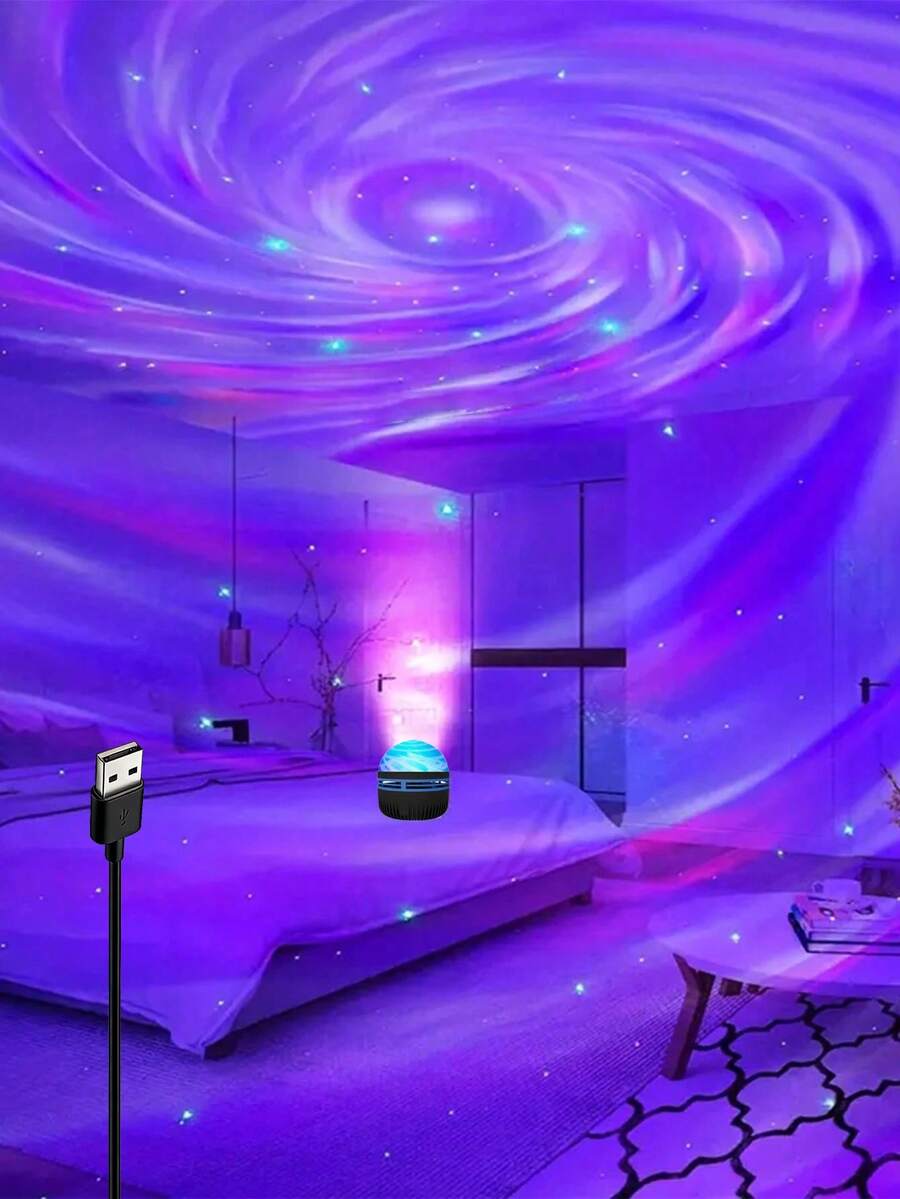 1 pièce Lampe projecteur de vagues océaniques alimentée par USB, veilleuse de chambre, salle de jeux, école, rentrée scolaire, lampe magique, salle de cinéma maison, éclairage, lampe de chambre, veilleuse, plafonnier, décoration de chambre, Saint-Valentin, 7 motifs de couleurs et télécommande, lampe de table à intensité variable