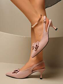 法式经典民族风优雅仙女风高端蝴蝶结凉鞋，时尚春夏凉鞋，新款女神仙女尖头高跟鞋，蝴蝶结装饰通勤休闲凉鞋，新款夏季百搭包头凉鞋，可搭配连衣裙 - 粉色 - 查看 4