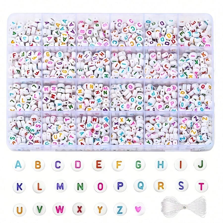 1200pcs Acrylic Letter Beads Set, Suitable For DIY Jewelry Making, Friendship Bracelet Kit, 26 Styles - Multicolor - View 1