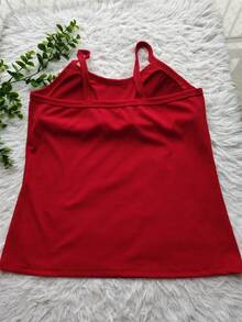 Women's Ribbed Tank Top With Thin Straps And Padded Cups - Rojo 2 - Ver 2