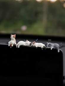 4 piezas Decoración de gato lindo para el salpicadero del coche - Adorno en miniatura de estilo de dibujos animados de plástico ABS, decoración no eléctrica para el salpicadero, apta para el interior del coche, el parabrisas y la pantalla, accesorios para el coche con gatos, modelo en miniatura de estilo de dibujos animados, decoración para vehículos, diseño divertido, material, amante de las mascotas - A - Ver 8