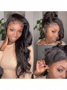 ZHENDEFA 360 Degree Full Head Top Invisible Wavy HD Transparent Lace Front Hairline No Glue Drawstring 360 Degree Front Hair Wig, 200 Density For Women - SNatural - View 5