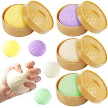 1/2/3/4个饺子造型挤压玩具，饺子减压球，包子造型挤压玩具减压球，成人礼品带蒸笼 - 彩色 - 查看 1