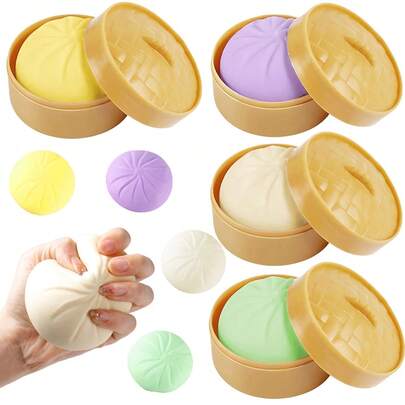 1/2/3/4个饺子造型挤压玩具，饺子减压球，包子造型挤压玩具减压球，成人礼品带蒸笼