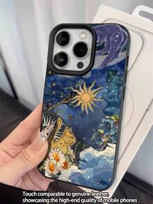 Cat 1件装黑色复古太阳图案防水防摔防滑软手机壳保护套兼容苹果及其他手机 - 彩色 - 查看 4