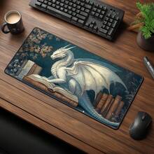 Bookish White Dragon Desk Mat: Fantasy Library Mouse Pad - The Ideal Valentine's Day Gift For Your Loved One. - Rectangle - View 11