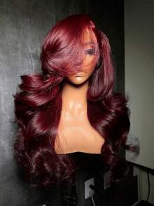 10-36英寸 180%密度 13x4 真人混纺发蕾丝前假发 99J 酒红色蕾丝前假发 真人混纺发 预先拔毛 波浪卷 无胶假发 真人混纺发 - S99J/BUG - 查看 3