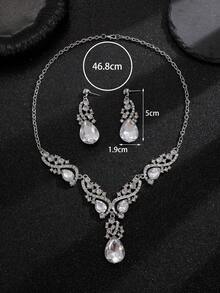 3pcs Elegant Vintage Gorgeous Sparkling Rhinestone-Embedded Necklaces For Women & Earrings For Women ,Jewelry Set, Party, Evening & Bride Accessory Gift - Transparent - View 3