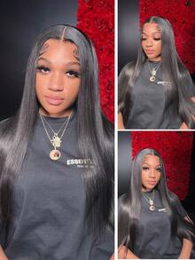 funky girl Elegant 13x4 Lace Frontal Wig Black Straight Lace Front Wig For Women - High-Density Hair, Heat Resistant, Matte Finish,Natural Black - Natural Black - View 2