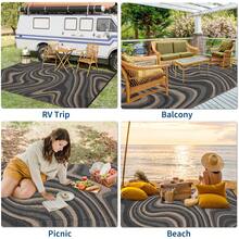 1Pcs Modern Abstract Pattern Outdoor Area Rug For Balcony Pool RV Waterproof Reversible Mat Palm Vintage Straw Plastic Camping Carpet For Patio Deck - 黑色棕色 - 查看 6