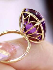 Vintage Handcrafted 14K Gold Purple Zirconia Women's Ring: February Birthstone Engagement Ring - 彩色 - 查看 3