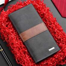 1个男士个性化长款钱包，11个卡位，PU皮革对折钱包，男女通用日常通勤卡包，时尚零钱包旅行证件套 - 彩色 - 查看 15