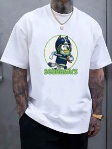 Men's SeattleSeahawks Fan Graphic Tee ,Seahawks Football T-Shirt, Cool Popular,  Fashion, Gift For Football Fan, Men'S And Women's Graphic T-Shirt,Casual Sport Attire - Machine Washable, Seahawks Gift For Men - 白色6 - 查看 1