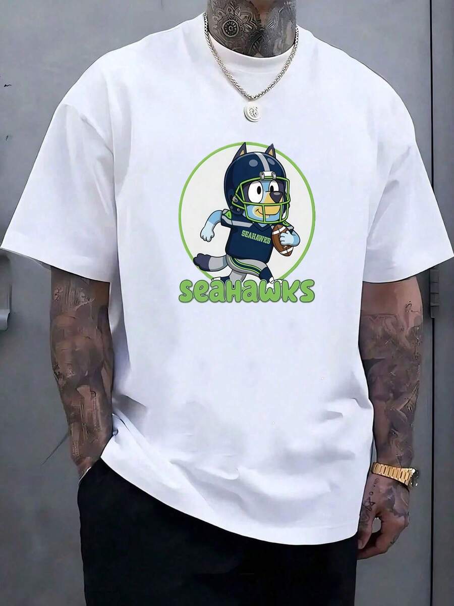 Men's SeattleSeahawks Fan Graphic Tee ,Seahawks Football T-Shirt, Cool Popular, Fashion, Gift For Football Fan, Men'S And Women's Graphic T-Shirt,Casual Sport Attire - Machine Washable, Seahawks Gift For Men - 白色6 - 查看 1