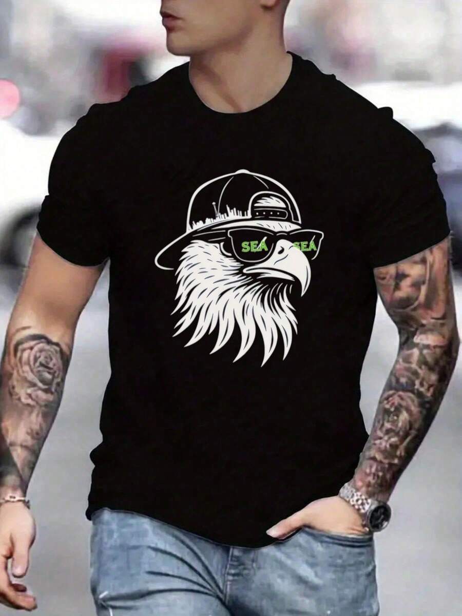 Men's SeattleSeahawks Fan Graphic Tee ,Seahawks Football T-Shirt, Cool Popular, Fashion, Gift For Football Fan, Men'S And Women's Graphic T-Shirt,Casual Sport Attire - Machine Washable, Seahawks Gift For Men - 黑色18 - 查看 1
