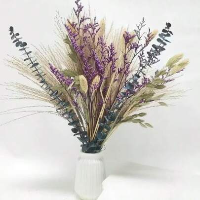46pcs Dried Flower Bouquet, 17 Inch Dried Pampas Grass Decor, Including Lavender Eucalyptus, DIY Floral Arrangement, Suitable For Home Office Decor, Wedding Centerpiece