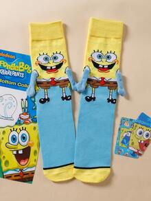SpongeBob SquarePants 半双装可爱卡通联名磁性牵手海星图案中筒袜，透气吸湿，独特百搭，适合约会和日常穿着 - 彩色 - 查看 12