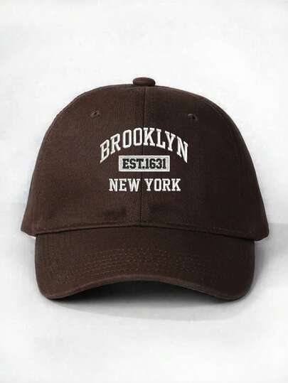 1pc Embroidered "BROOKLYN NEW YORK" Baseball Cap, Unisex Sun Hat, Truck Driver Hat, Beach Hat, Fishing Hat, Brown Color, Suitable For Spring, Summer, Autumn, Winter, Also A Great Holiday Gift For Friends