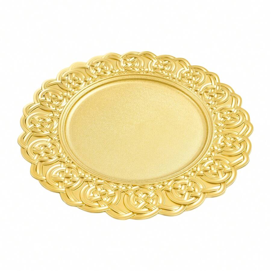 100pcs Modern Charger Plates Bulk, Dinnerware 13'' Plastic Embossed Dinner Plate Chargers Round Floral Plates For Wedding Decorative Chargers For Table Dinner Kitchen Party Decoration(Gold/Silver) ﻿ - Gold - View 1