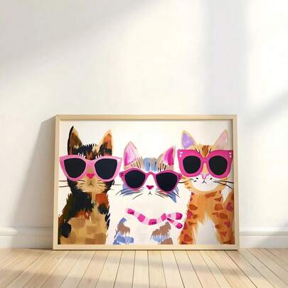 1 pieza Obra de arte de pared de gato divertido y colorido, póster de gatos geniales, retrato de gato, póster moderno de mascota animal, póster para sala de juegos, decoración de pared animal, decoración del hogar para la sala de estar, decoración de pared, sin marco