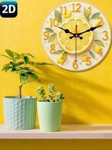 1个10英寸/12英寸圆形挂钟，夏季清爽柠檬片图案，色彩鲜艳，静音无滴答声，适合家居装饰、礼品，使用AA电池（不含电池），房间装饰 - 彩色 - 查看 8