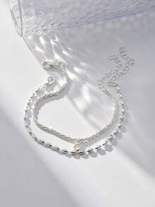 2pcs/Set Elegant Silver Tone Minimalist Shiny Round Pendant Bracelet Set For Women (Bead Quantity Random) - Silver - View 8