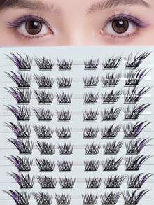 60pcs Purple Sujata Fox Cluster Segmented Eyelashes, With Natural Black Lashes Accented By Purple Lashes For Layered Eye Makeup With A Lively Atmosphere. C-Curl Fluffy Lashes. - C - View 1