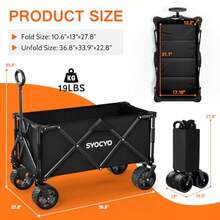 R-Carros de vagón pble de 420 s de capacidad de peso pble con ruedas grandes todo terreno carro de  reente con porsos para camping ardín deportes piezas de comestes - Negro2 - Ver 2