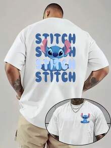 Disney Shi Dizai Men's Pattern T-Shirt-White Summer Short-Sleeved T-Shirt, Letter Design, Breathable Round Neck, Adult Loose Casual Shirt, Fan Products, Playful Design, Machine Washing. - 白色 - 查看 1