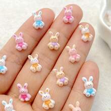46件套逼真树脂可爱迷你卡通兔子美甲装饰品，高品质平底配件，适用于DIY美甲、剪贴簿、珠宝制作，是情人节、复活节、母亲节的理想礼物。 - 彩色 - 查看 6