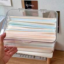 1pc Transparent Lid Straw Holder, Plastic Straw Dispenser, Desktop Storage Box, Suitable For Kitchen, Office, Cabinet Storage, Can Also Hold Pencils