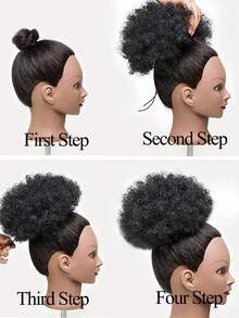 6 8 Inch Human Hair Afro Kinky Puffs Drawstring Ponytail Extensions For Women Natural Black Kinky Curly Afro Puff Remy Human Hair Extensions With 2 Clips Easy Wear - Natural Black - View 5