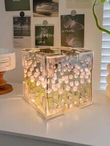 20pcs DIY Tulip Night Light, Cute Pink Flower Lamp, Battery Powered, Artificial Tulip Flower Mirror, Gift For Girlfriend, Bedroom Decor, Room Decoration - Warm Light - View 10