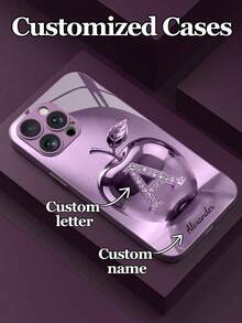 Funda de teléfono con diseño personalizado de 26 letras y nombre, de aleación con strass brillante, vidrio templado metálico púrpura, compatible con 17 ProMax 17Air 16 ProMax 15 Pro 14 Plus 13 Pro 12 Pro Max 11 Xs Max 8 7 6 Plus S24 Ultra S25 Ultra A12, cubierta resistente a arañazos - Morado - Ver 5