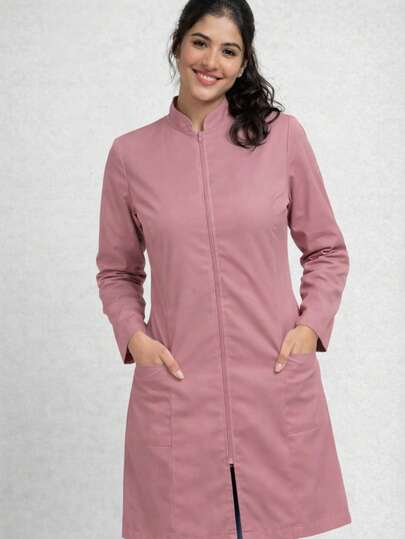 Jaleco Rosê Feminino Acinturado Oxford Simples Zíper - Casual