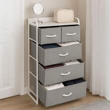 RACK & PACK Comoda Cajonera Estructural con 5 Cajones de Tela para Ropa Soporta hasta 70 Kg Almacenamiento Hogar y Oficina Buro de Torre 4 Niveles Mueble para Recamara Closet Organizador Color Gris - 1 - Ver 8