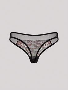 Hourtrue 2 件女士黑色和红色半透明镂空蕾丝花卉性感内衣套装，圣诞节和万圣节礼物，蕾丝下摆女士文胸和三角内衣，日常万圣节派对装 - 黑色 - 查看 9