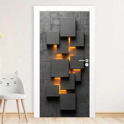 1/2pcs Creative Door And Wall Stickers With Modern Style And Illuminated Geometric Patterns. Peelable And Removable Door Decorations Suitable For Hallways, Hallways, Living Rooms, Bedrooms, Offices, And Dormitories. An Ideal Choice For Any Home