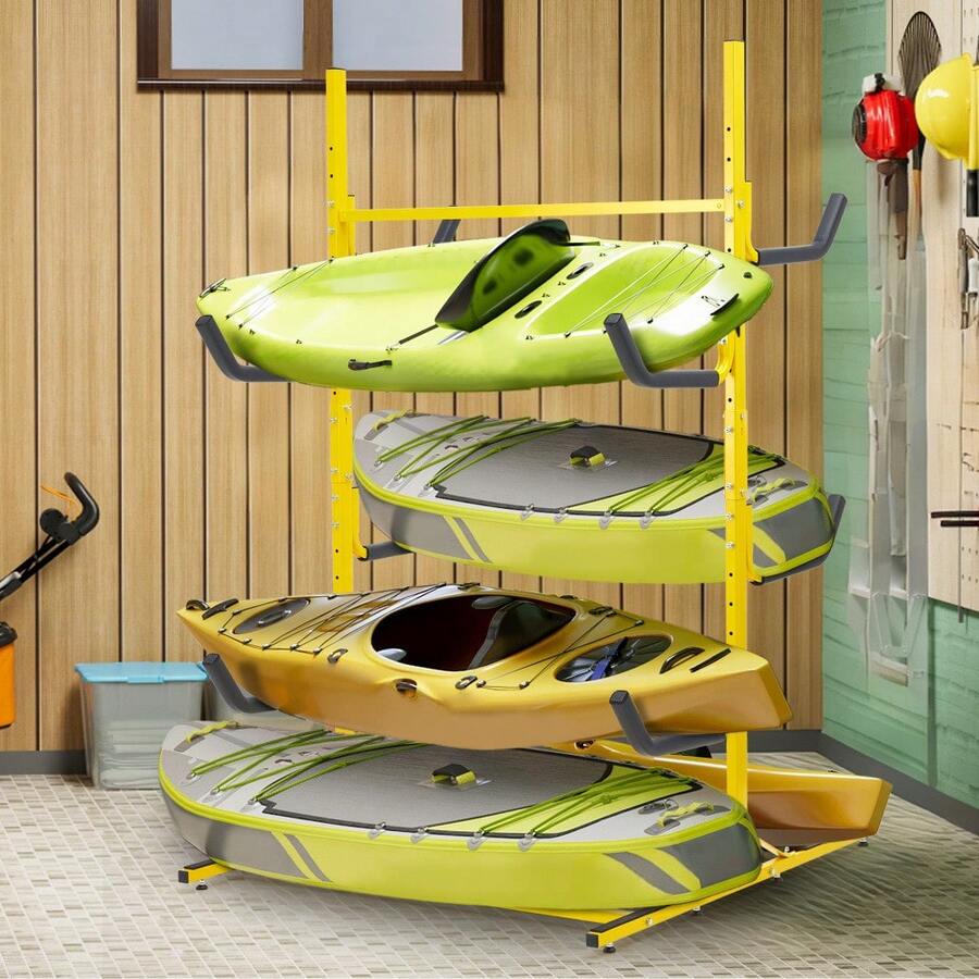Kayak Storage Rack Holds 4-6,Heavy-Duty Metal Freestanding Canoe Rack For Board Paddle Boat,Adjustable Height & Padded Cradles Kayak Storage For Garage Dock Indoor Outdoor - Yellow - View 1