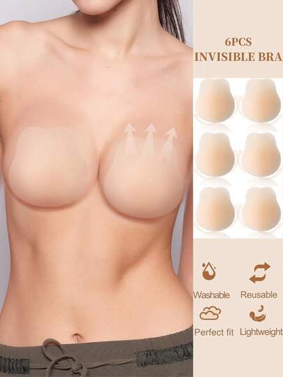 6/4/2 piezas Sujetadores sin tirantes, Sujetadores push-up sin espalda invisibles, Reutilizables, Con cubiertas para pezones
