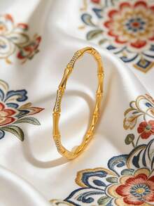 Camhanno 4/1pc Golden Jewelry Set, Luxurious And Elegant Stainless Steel Bangle, Perfect For Dating, Party Gatherings, Daily Commuting, Ideal Valentine's Day Gift With Classic Geometric Pattern, Stylish And Versatile Accessory That Enhances Your Charm - Gold - View 6