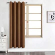1pc Solid Color Polyester Blackout Curtain Panel, Room Darkening Thermal Insulated Curtain For Living Room, Bedroom Decor - Rust Brown - View 17