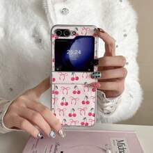 1pc Cherry Bow PC Foldable Phone Case Suitable For Samsung Galaxy Z Flip7/ZFlip6/ZFlip5/ZFlip4/ZFlip3 Leather Protective Cover - Multicolor - View 1