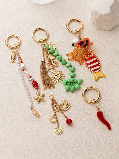 1pc INS Fashionable Flower, Sun, Fish, Star, Chili Pepper, Heart, Clownfish Pendant, 18K Gold Plated, DIY Jewelry Accessory, Necklace, Bracelet, Earring, Keychain, Bag, Women Jewelry, Wallet, Charm, Gift